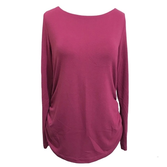 Nally and Millie Long Sleeve Rouched Sides Scoop Neck Top Size Medium - Picture 1 of 6